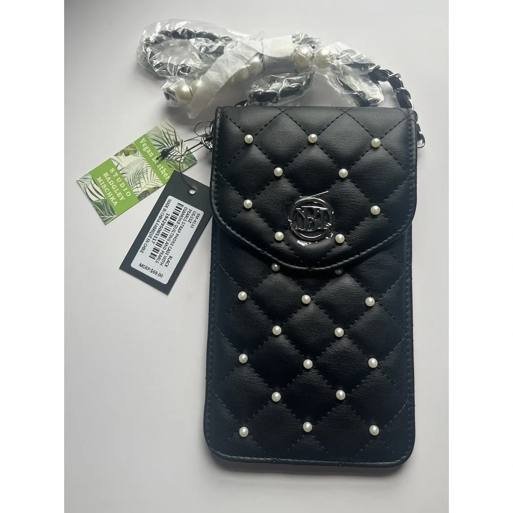 Studio Badgley Mischka Vegan Leather Phone Case with‎ Diamond Quilting Black